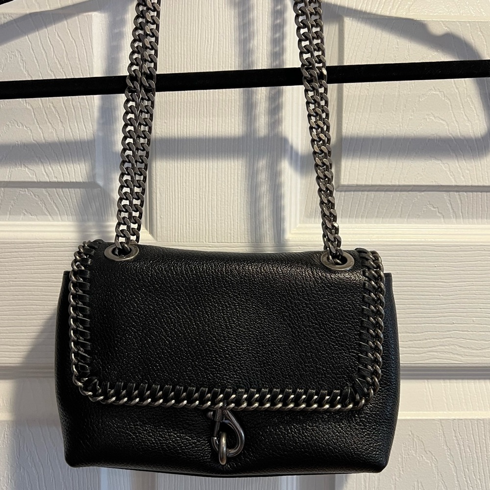 Rebecca Minkoff Black Leather Shoulder Bag with Gunmetal Chain